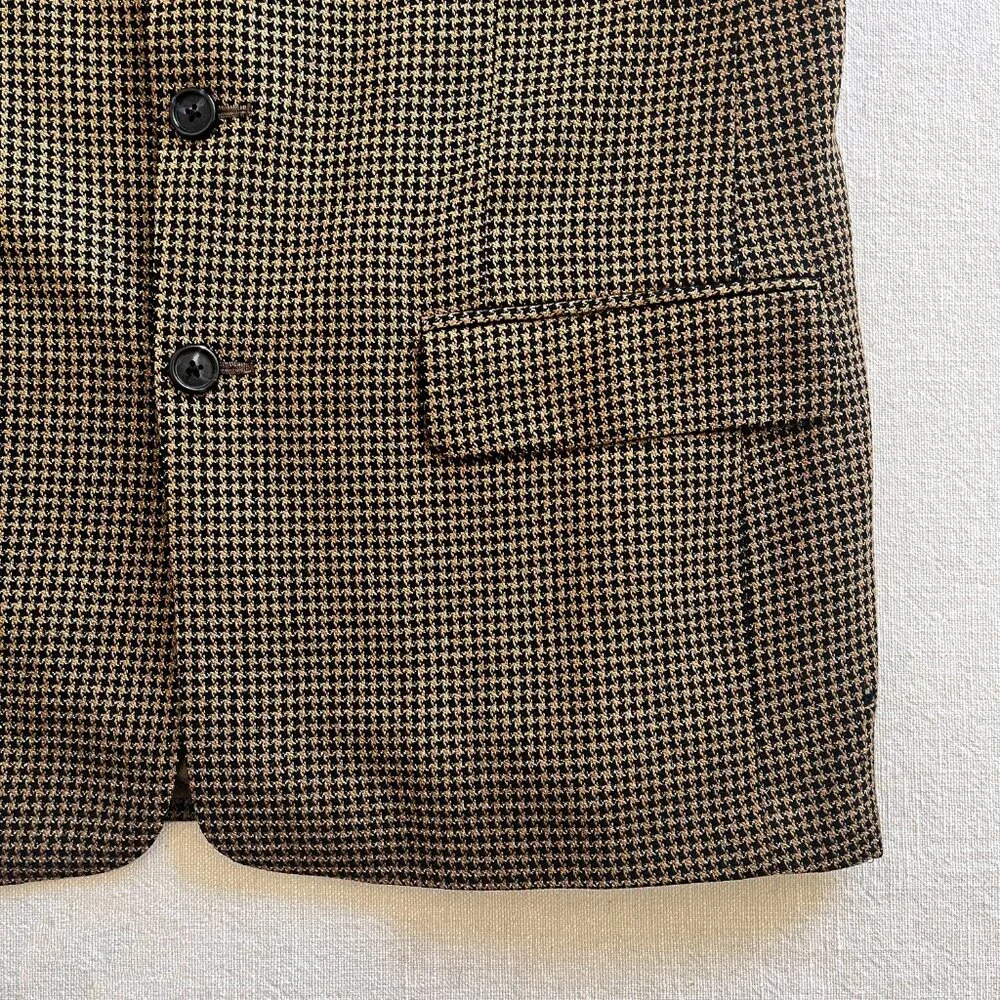 Vintage Men's Monsieur Givenchy Brown & Black Wool Houndstooth Blazer Jacket 44R